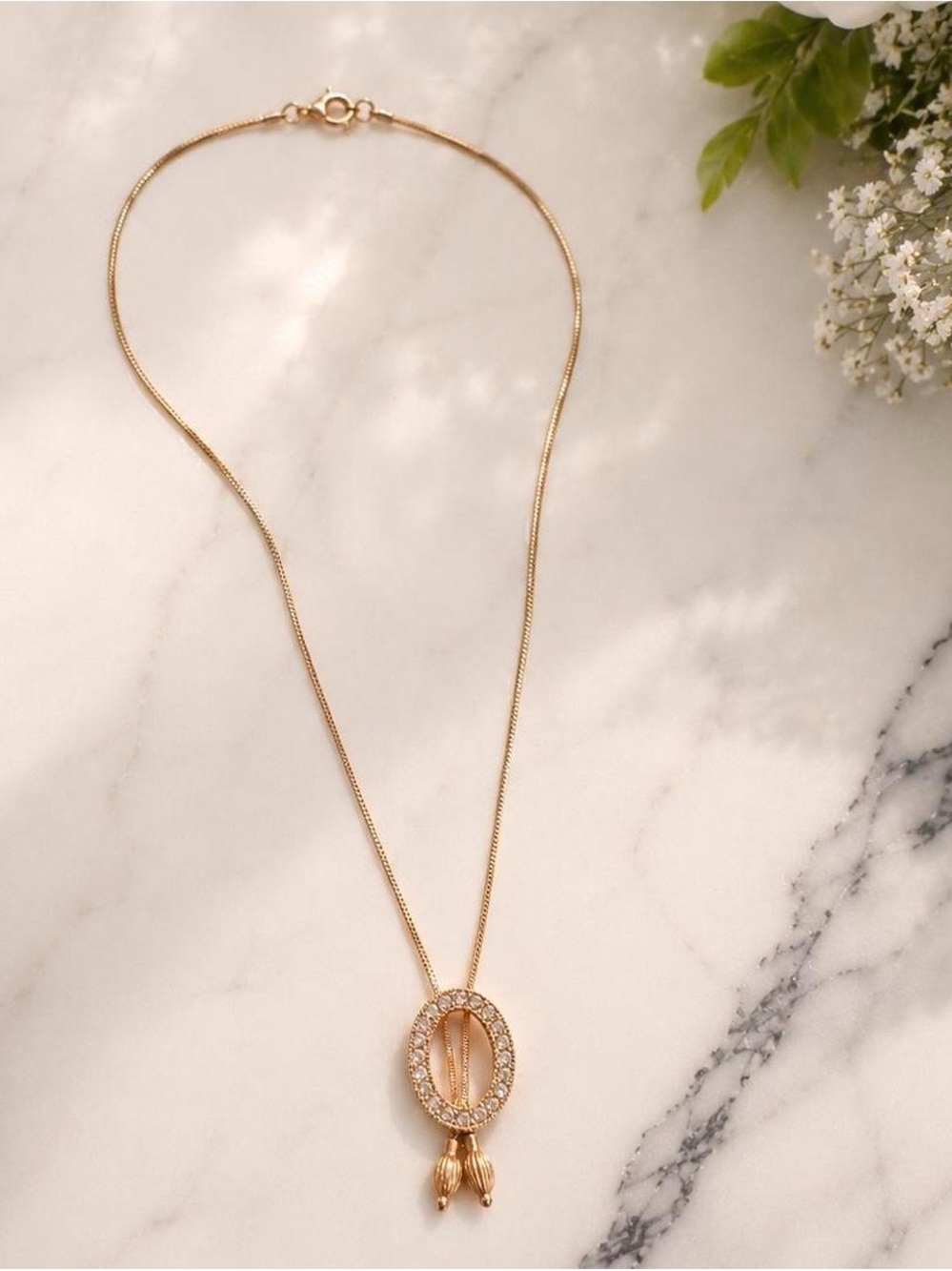 Gold Pendant Necklace with Crystal Accents - Women Jewelry